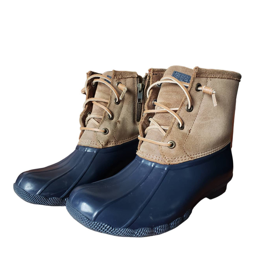 Sperry Women's Saltwater Duck STS98305 Brown/Navy Rain Boots Size 7